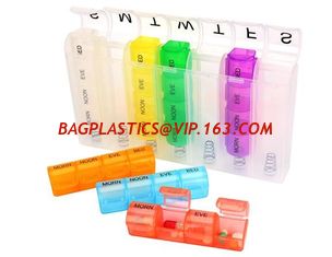 China 28 compartment one weekly plastic pill container, Fancy 7 day clear plastic detachable drugs box 4 doses daily, PILL supplier
