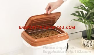 China China Supplier Pets Accessories Dog Treat Jars Food Storage Container With Wheels, 5KG/10KG Promotion Plastic Pet Food S supplier