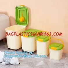 China PP plastic type and stocked eco-friendly feature Round pet food container with scoop, Airtight Plastic Pet Dog Food stor supplier