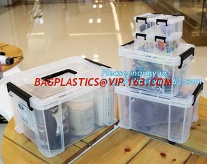 China eco-friendly transparent plastic container multipurpose storage box for home, Clear Box with a White Lid and Black Latch supplier