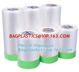China plastic register sealing cloth duct pre-taped masking film,PE material taped clear plastic masking film with dispenser supplier