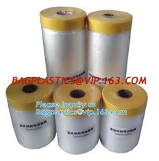 China Disposable PE pre-taped self static cling masking film, Cover mask plastic drop film PE protection film with tape, BAGEA supplier