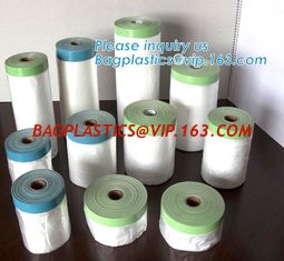 China Disposable car protection pre-taped paint plastic masking film, PE material soft hardness protective plastic masking fi supplier