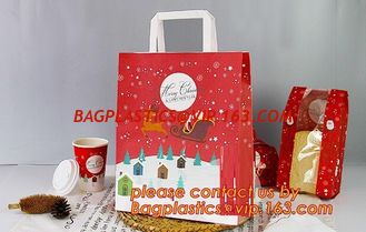 China Christmas paper shopping bag, shopper, Customized Reusable Brown baguette bag /kraft paper bread bag with window, handle supplier