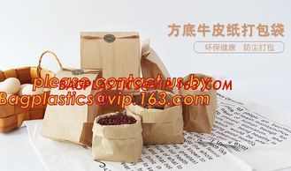 China Custom design printed Kraft bread packaging paper bag,wax grease proof square bottom packing french bread white craft pa supplier