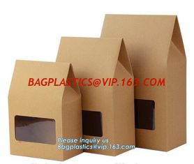 China baguette brown kraft paper bag with clear window french bread paper bags,Printed Logo Flat Bottom Box Shape Plastic Kraf supplier