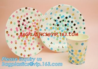 China New Design birthday Party Gold Foil Golden Dot Hot Stamped Disposable Paper Plate,12 inch large disposable round bagasse supplier