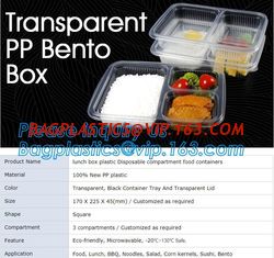 China transparent pp bento box,lunch box plastic disposable compartment food containers,food,lunch,BBQ,noodles,salad,corn kern supplier