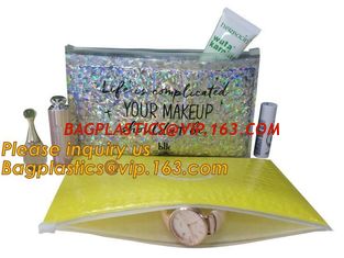 China Poly Bubble Mailer with Zip on Top Glitter Make Up Bags,Metallic Glossier Pink Cosmetic Packing k Bubble Pouch Sli supplier