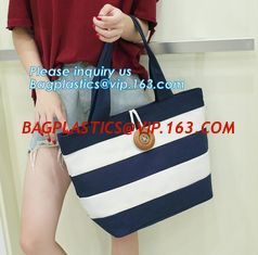 China factory lowest price for wide stripe cotton canvas oxford canvas tote bag with inside small stripe lining and ziper lock supplier