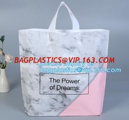 China biodegradable plastic shopping bags with own logo,Low Density Glossy Plastic Handle Merchandise Clothing Die Cut Packing supplier