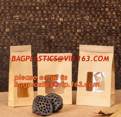 China Square Bottom Resealable Zip Lock Snack Kraft Paper Reusable Bag With Matte Window, Kraft Paper Zipper Pouch supplier