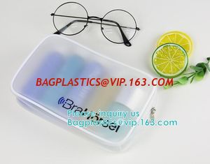 China Vinyl transparent pvc bag cosmetic packing, bottom gusset slider k printed pvc zipper bags, clothing packaging bag supplier