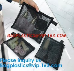 China Black Nylon Mesh Makeup Cosmetic Bag / Small Nylon Mesh Make Up Cosmetic Bag,Mesh Cosmetic Bag Neceser Toiletry Organize supplier