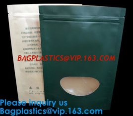 China Natural Kraft Paper Flat Bottom Standup Pouch / Food Packaging Bags With Window,Foil Lined Standup Kraft Paper Envelopes supplier