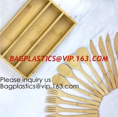 China 12-Piece Reusable Bamboo Flatware Set with Portable Storage Case,Chopping Board,Cheese Board,Pizza Board,Drawer Organzie supplier