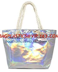 China Waterproof All Over Printing PVC Coating Tote Shoulder Fabric Shopping Bag With Gusset And Lining,Jelly Clear Plastic PV supplier