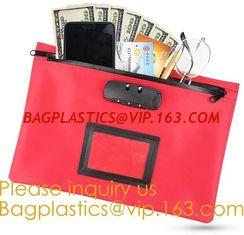 China Leatherette Money Security Deposit Bag With Framed ID Window,Custom zipper file folder bag PU leather pouches deposit ba supplier