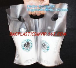 China 100% Biodegradable Cup bags, HDPE polyethylene plastic coffee juice cups drinking carrier take out bag Tea Cup Tea Holde supplier