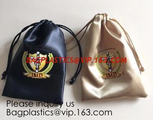 China Full Color Printing Gold and Black Satin Drawstring Bag, Silver Satin Drawstring Bag With Wide Ribbon,Virgin Hair pack supplier