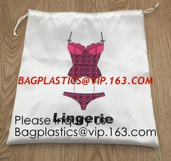 China Customized Drawstring Cup Holder Bag,White Satin Bag With Rose Gold Printing And Ribbon, swimwear, underwear package pac supplier