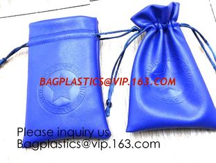 China Promotional Blue PU Leather Drawstring Pouch,ultra soft inner lining Headphone Protection Pouch BagSport Beach Travel Ou supplier