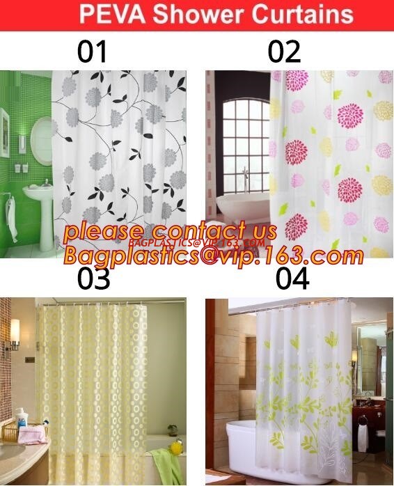 Home goods pure white shower curtains with plastic hook, Custom Printed