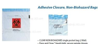 Medical packaging bags, SPECIMEN BIOHAZARD bag, LAB bags, LAB supplies, self seal bag, adhensive SEAL BAGS, HOSPITAL PAC supplier