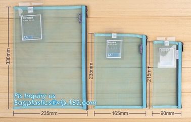 plastic PVC file bag transparent mesh zipper bag waterproofing document bag, A4 A5 A6 transparent zipper file bag pvc me supplier