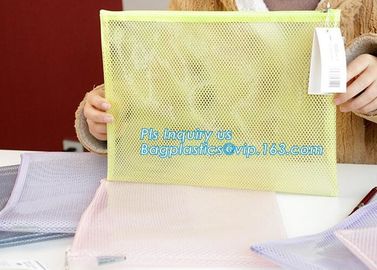 custom brand pvc mesh zippered bag, zipper document file bag with logo printed, mesh zipper Pouch bag A4/A5/A3 envelope supplier