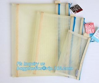 PVC interlayer zipper document mesh bag, Mesh Zipper Bag For Office &amp; School File Document A4, Zipper mesh document bag supplier