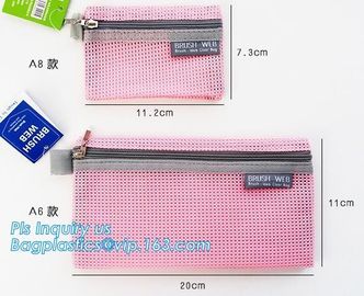 zipper lock file document mesh bag, A6 transparent zipper mesh document file stationery bag, zip Lock File Bags Stationa supplier