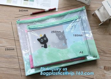 vinyl PVC Net Pattern Mesh Bags with zipper, A4 Mesh Zip Document Wallet Folder Pencil Case File Secury Storage Bag supplier