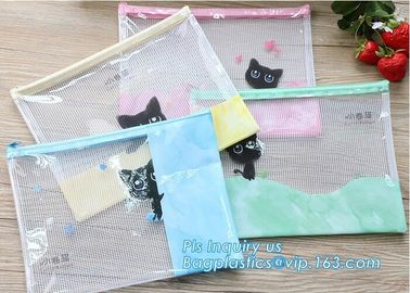 vinyl PVC Net Pattern Mesh Bags with zipper, A4 Mesh Zip Document Wallet Folder Pencil Case File Secury Storage Bag supplier