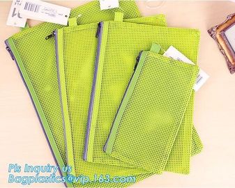 vinyl PVC Net Pattern Mesh Bags with zipper, A4 Mesh Zip Document Wallet Folder Pencil Case File Secury Storage Bag supplier