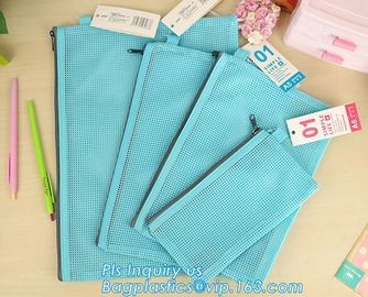 vinyl PVC Net Pattern Mesh Bags with zipper, A4 Mesh Zip Document Wallet Folder Pencil Case File Secury Storage Bag supplier