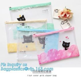 pp file folder plastic pockets document bag, A4 mesh folder zipper pocket document bag, Document Bag with Zipper Storage supplier