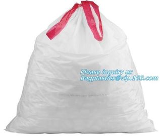 Customized biodegradable compostable Drawstring garbage bag, compostable garbage bags on roll with drawstring, draw tape supplier