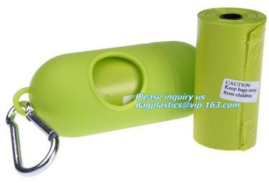 Disposable PE gloves Dog poop picker bags plastic cleaning gloves, bags on roll with dispenser and leash clip supplier