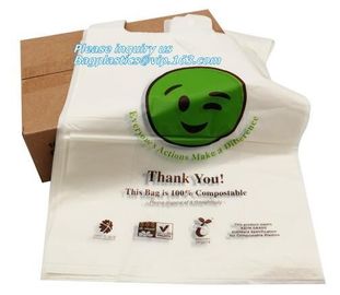 Biodegradable Plastic T Shirt Food Bag Compostable Vest Carrier Shopping Bag, compost home ASTM D6400 biodegradable tran supplier