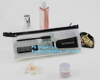 Standup cosmetics packaging PVC Slider bag, cosmetic slider eva zipper bag, Seal Heated PVC slider Cosmetic Bag supplier