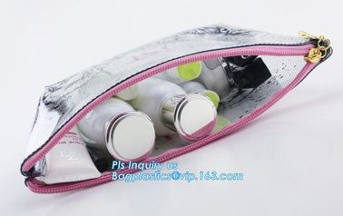 cosmetic zipper bag clothes bags, Slider zipper stand up bag, Plastic Cosmetic Bag with Pink Color Binding Christmas Gif supplier