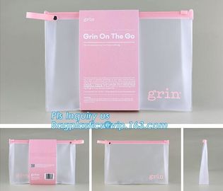 Standup Cosmetic PVC Bag With Slider, Promotional PVC Toiletry bag with zipper and slider, daily use of plastic bag with supplier