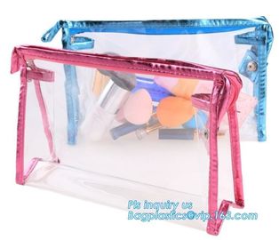 Clear PVC Makeup Bag With Button Closure Slider Cosmetic Packaging Bags, cosmetic packaging slider bag with custom logo, supplier