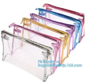 Clear PVC Makeup Bag With Button Closure Slider Cosmetic Packaging Bags, cosmetic packaging slider bag with custom logo, supplier