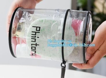 ZIPPERED BAGS, makeup cosmetic bag, travel BAG, Cosmetic Swimwear Sand beach Clear Cylinder PVC Bag For Women Makeup Tr supplier