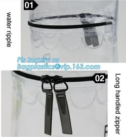 Barrel shape bag with bones with handle politzer bag, pvc toy package clear pvc barrel bag, zip barrel cosmetic box bag supplier