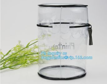 clear cylinder circular promotional storage pvc zipper closure cosmetic bags, barrel bags, cylinder packing vacuum cup p supplier