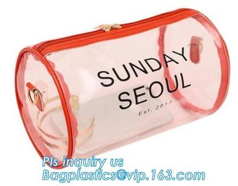 Stationery School PVC Pencil Bag, Barrel shaped travel cosmetic bag clear toiletry bag transparent pvc cosmetic bag for supplier