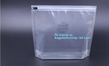 quad seal bottom and bottom load metallized film slider zipper packaging bag, Metal Zipper Printing PVC Slider Bags supplier